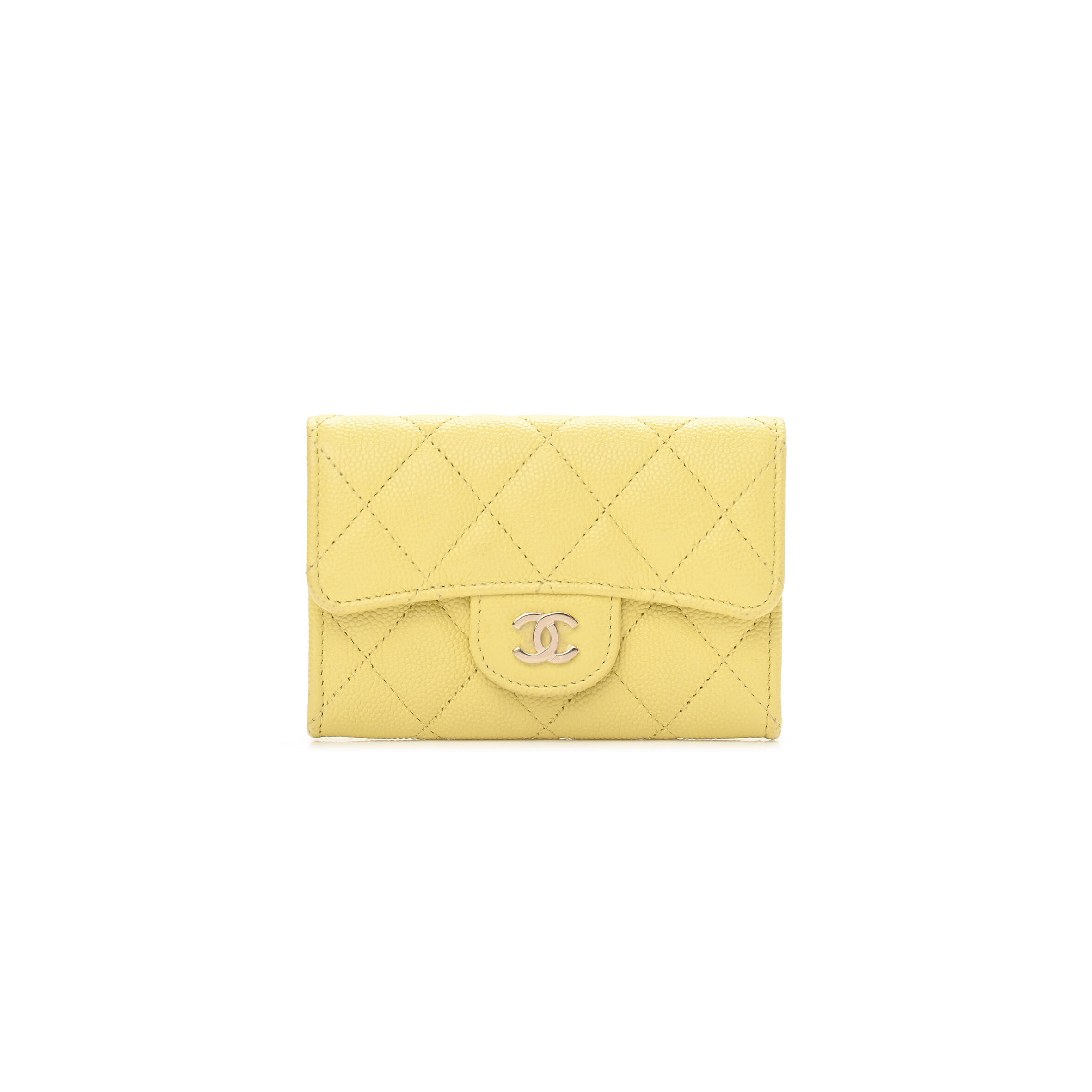 Ch*el caviar quilted flap card holder wallet yellow ap0214 (11.3*7.5*2.5cm)